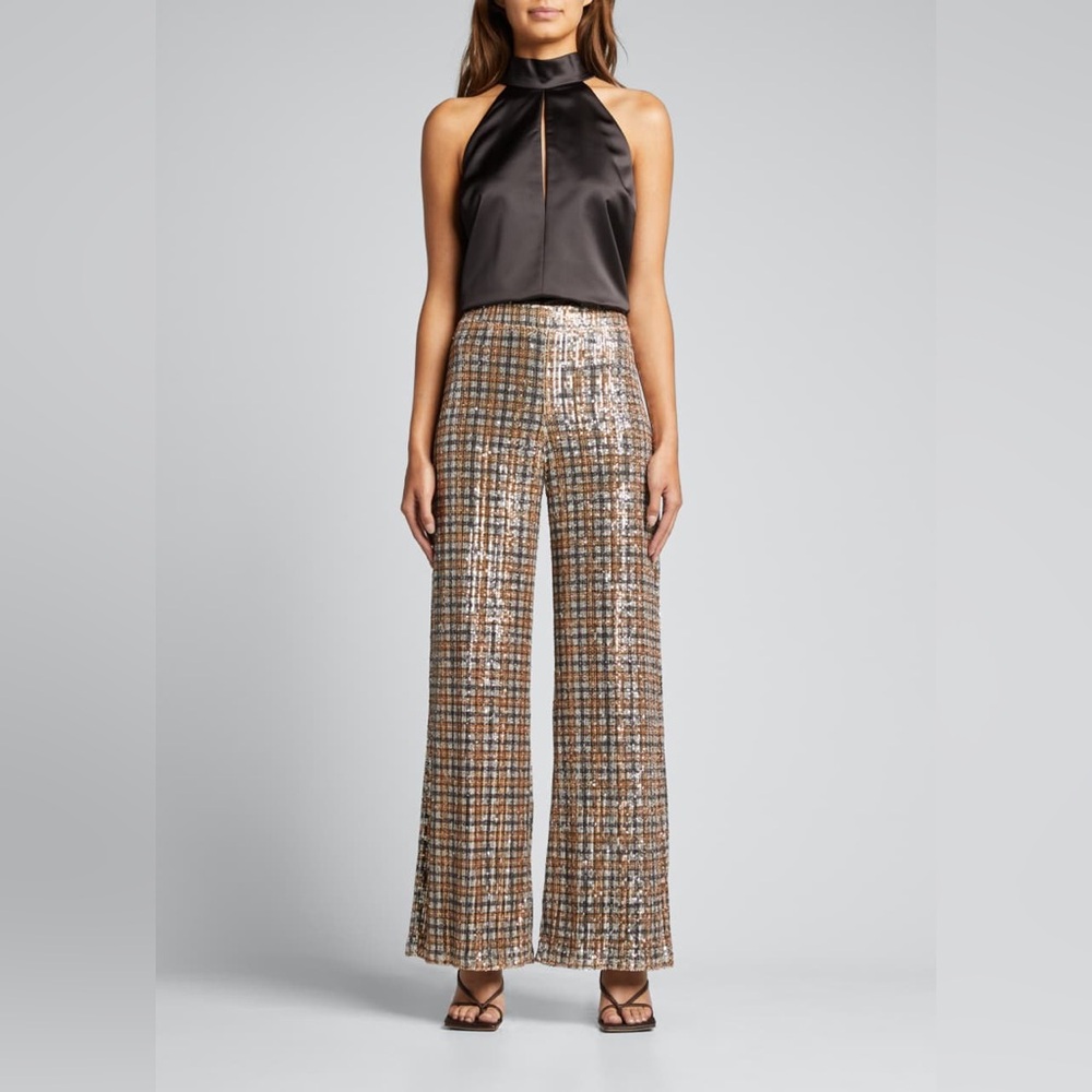 Badgley Mischka Collection sequined plaid pants  2